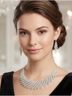 Adjustable Rhinestone Necklace And Earring Set